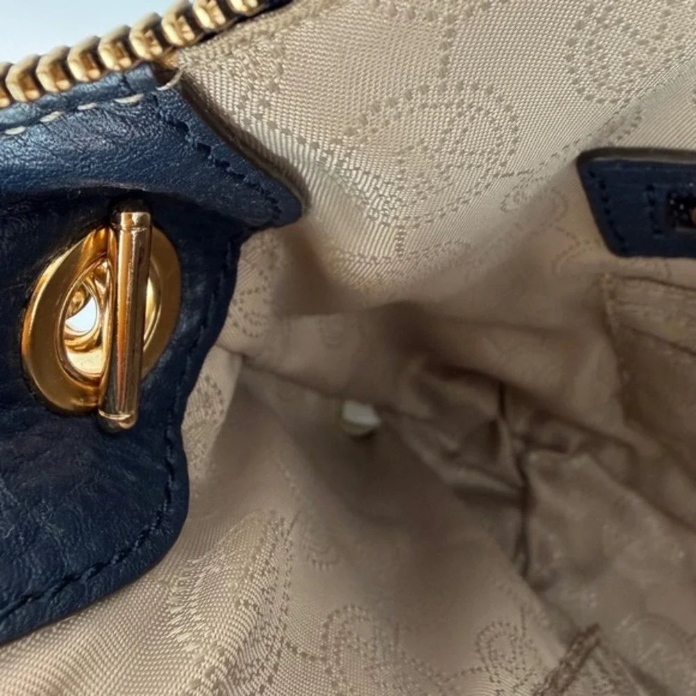 Michael Kors Jet Set East West Crossbody Bag Navy Blue Pebbled Leather 40-18‎